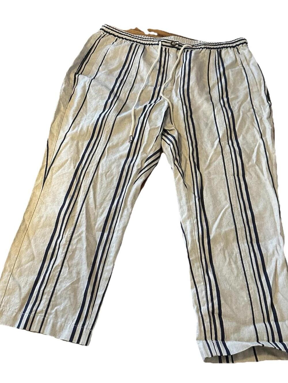 Soft Surroundings Vacation Beach Striped Linen Cotton Pants Cream/navy 1XL NWT - Picture 2 of 14